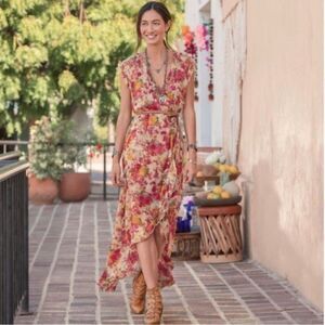 SUNDANCE Peony Spirit Boho Floral Sheer Maxi Dress Sz S